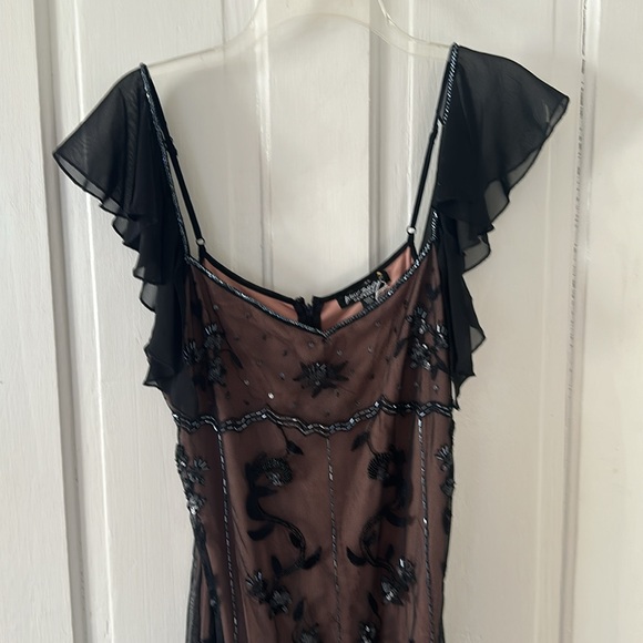 Betsey Johnson Vintage Y2K Sheer Black Over Beige Beaded Gown NWT - Picture 6 of 15